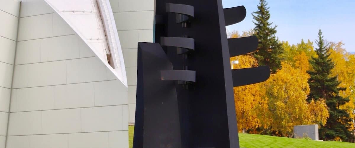 Statue near entrance of Museum of the North on the campus of the University of Alaska Fairbanks.