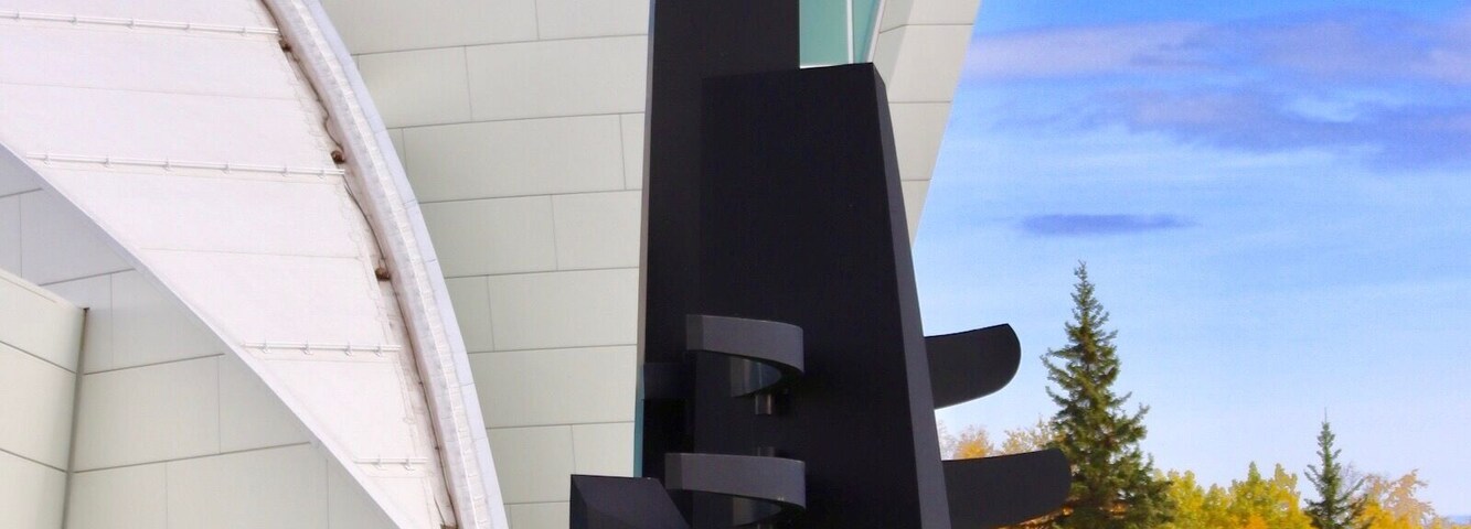 Statue near entrance of Museum of the North on the campus of the University of Alaska Fairbanks.