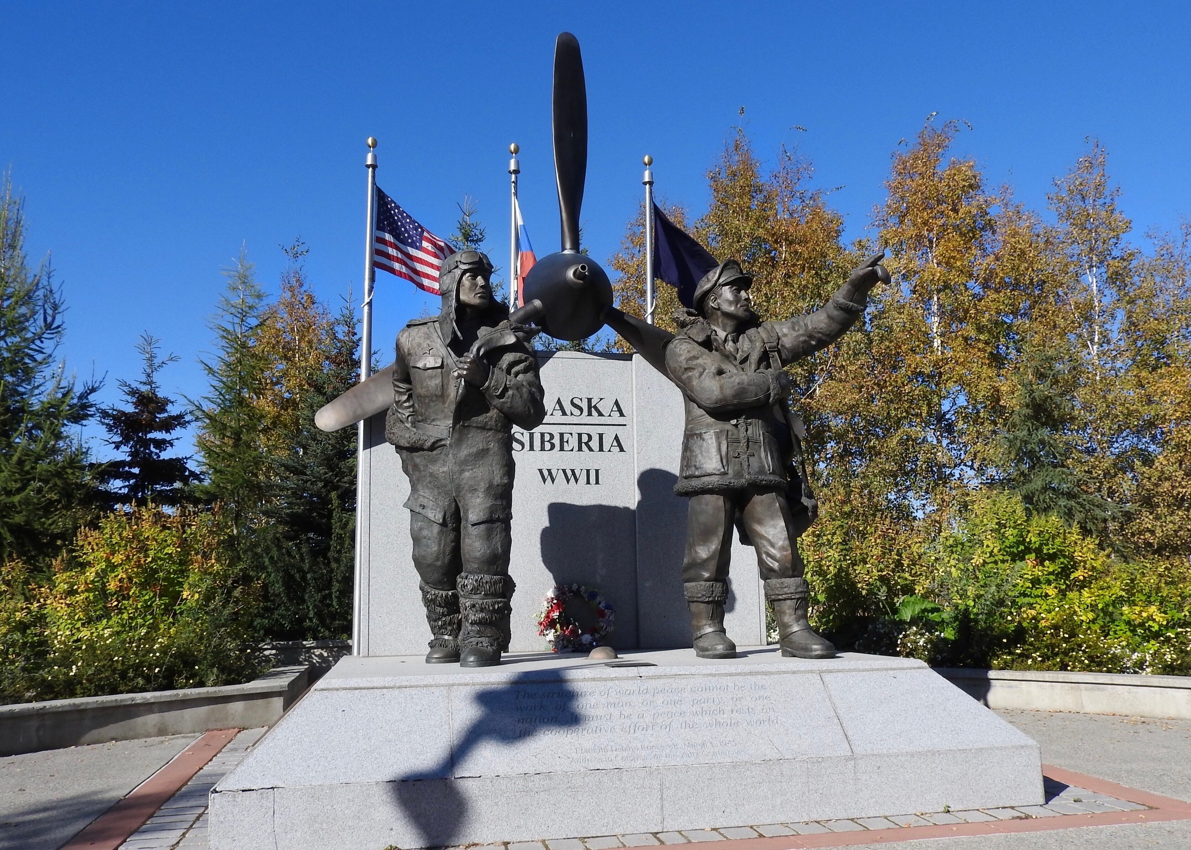 Memorial honoring the pilots who flew aircraft from continental United States to Siberia via Alaska during World War II.

#memorial #Fairbanks #pilots