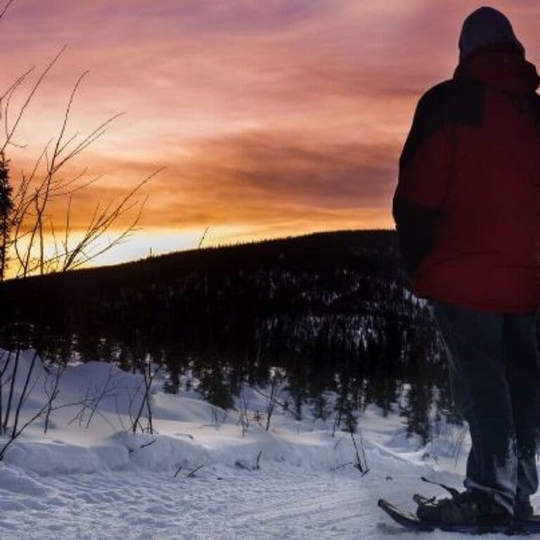 Chena Hot Springs Resort offers a large variety of activities year-round. One of those is snow shoeing, both a fantastic and frusterating experience lol you can rent a pair at their activity center for $7.50/hr or a flat $25 a day. There are several trails around the resort ranging from an easy walk to a strenuous climb. This one was the mountain ridge trail, a 3 mile easy walk around the resort that held some pretty fantastic views, especially at sunset. Once you master the art of moving in a snow shie, its a surprisingly enjoyable way to spend the afternoon! :)