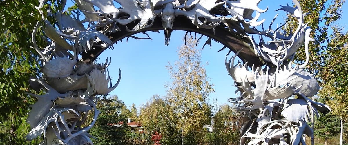 Antler Arch is the Gateway to Downtown Fairbanks. The arch is made up of over 100 antlers that have been collected from all over Interior Alaska. (September 2016)