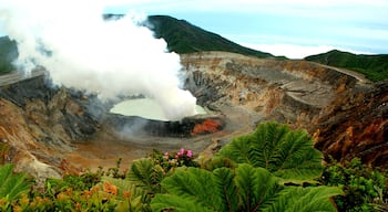 Panoramic view of the impressive Poas volcano crater in Costa Rica