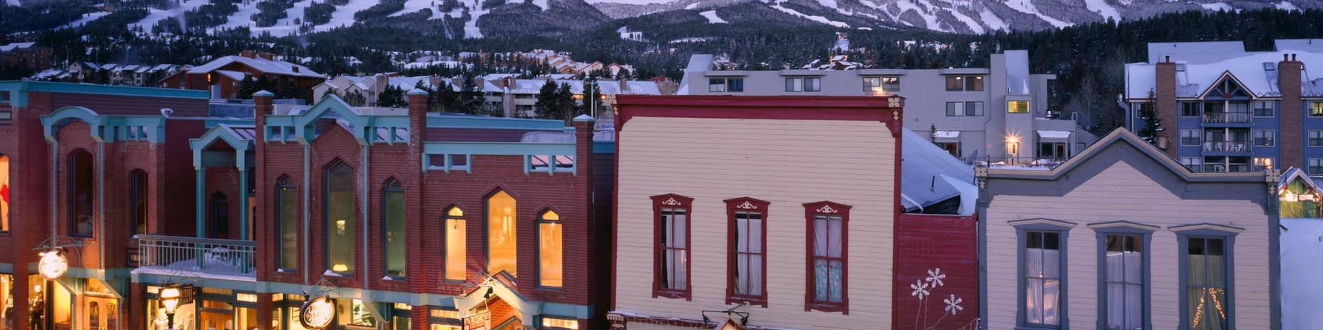 Breckenridge featuring night scenes, snow and a small town or village