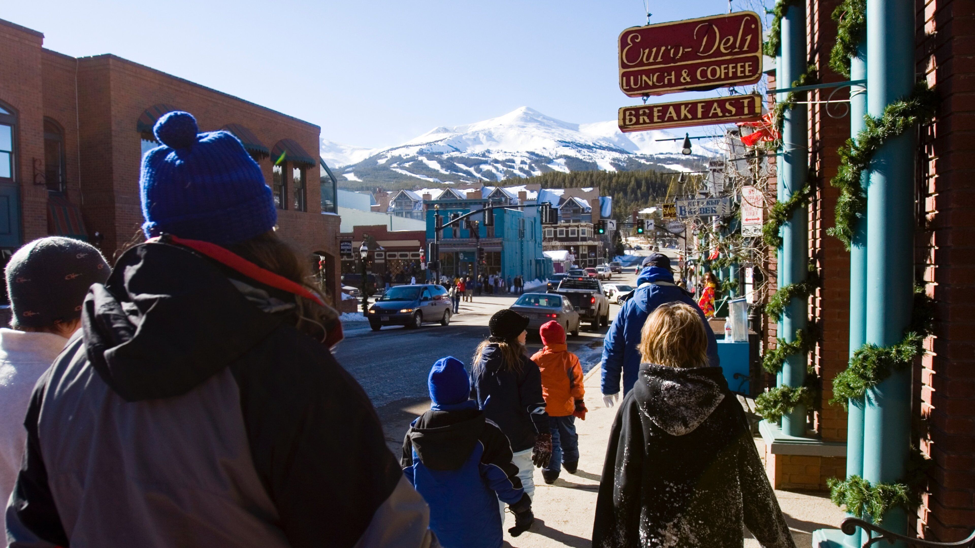 Breckenridge which includes a small town or village, signage and street scenes