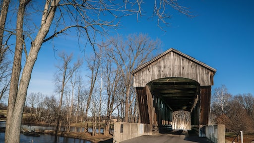 Brownsville Covered Bridge, Mill Race Park Columbus, Indiana. Originally moved from Union County, Indiana