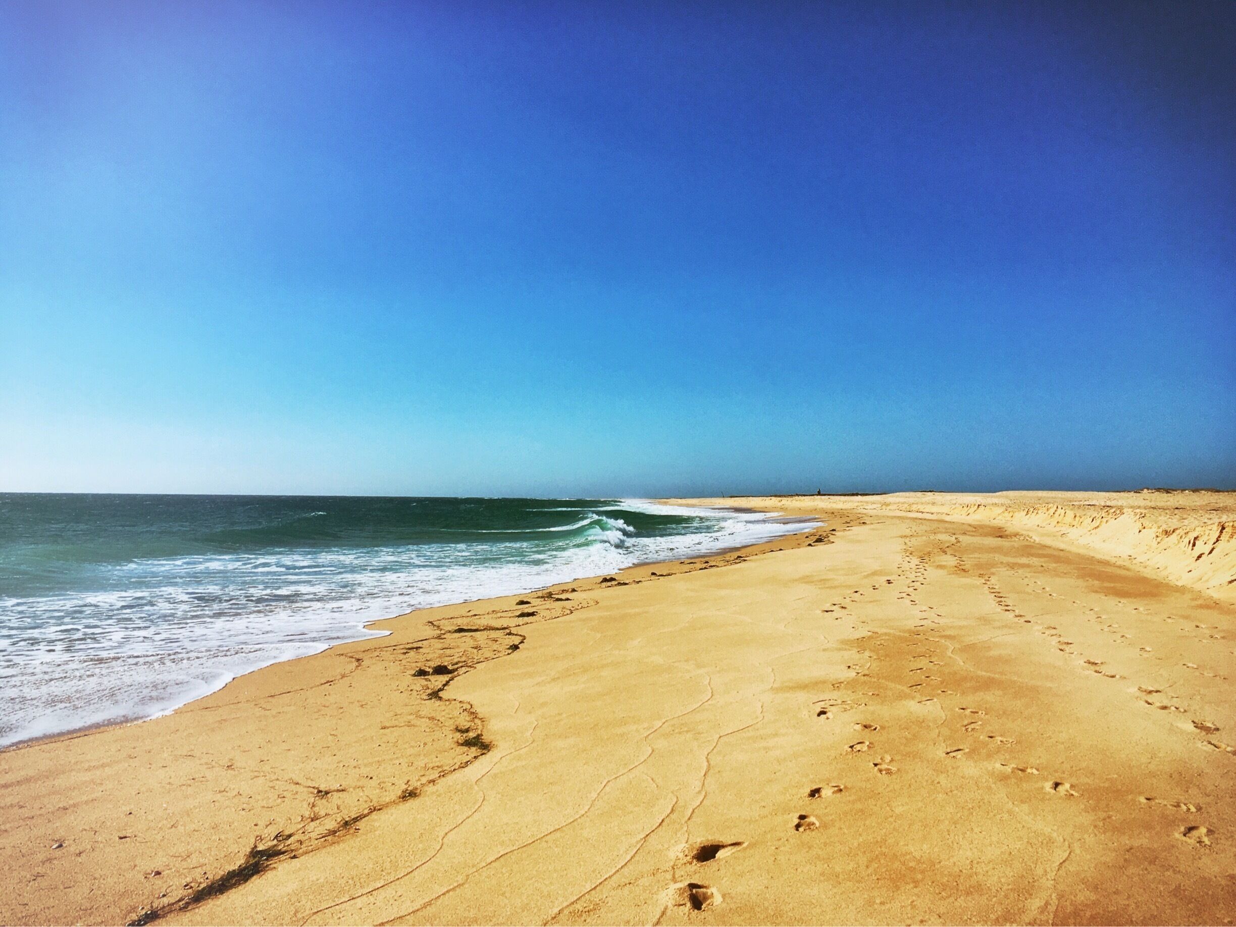 Footprints in the sand. What a beautiful beach.