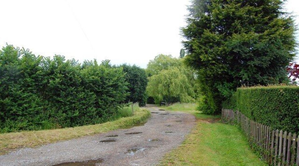 Track to Woodham Hall Unfortunately not much of the hall itself can be seen from public access areas.