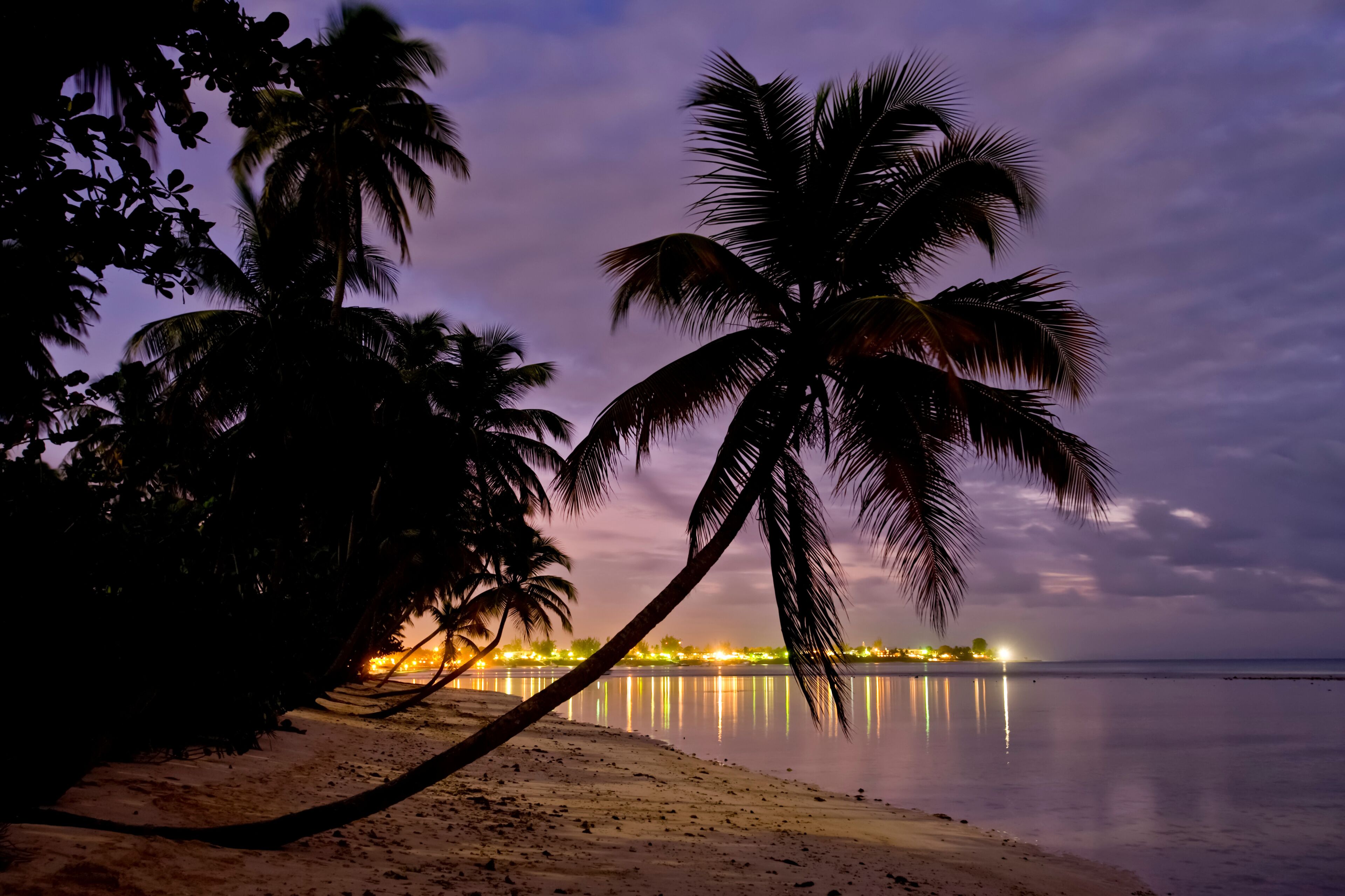 Pigeon Point Heritage Park at night on the island of Tobago; Tobago, Republic of Trinidad and Tobago