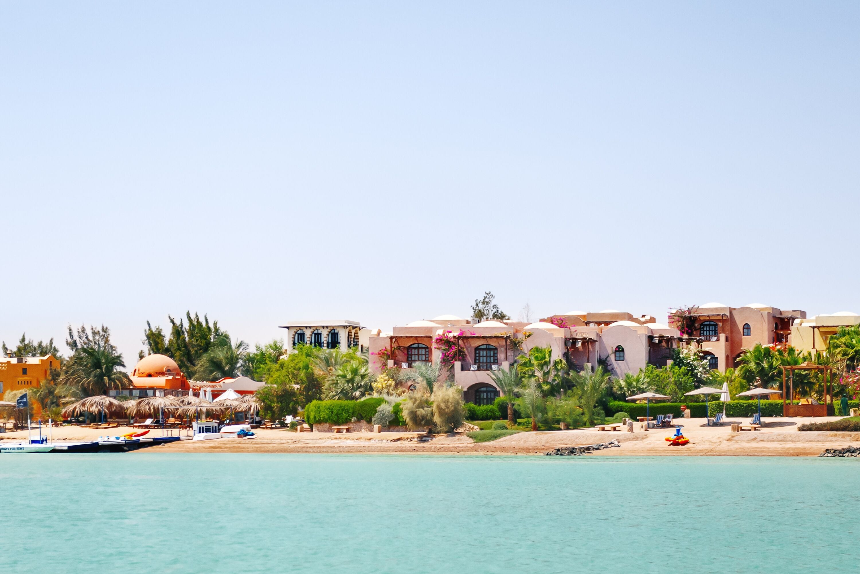 Bungalows and villas near the water in El Gouna town, Egypt.