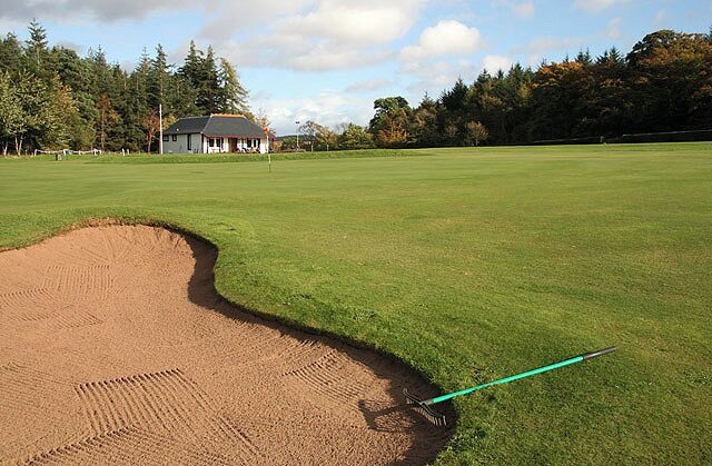 Gifford Golf Course A view over the 9th green to the clubhouse. This 9 hole parkland layout at the foot of the Lammermuir Hills was formed in 1904.