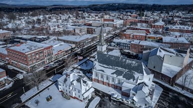 Aerial view of Greenfield, Massachusetts in winter