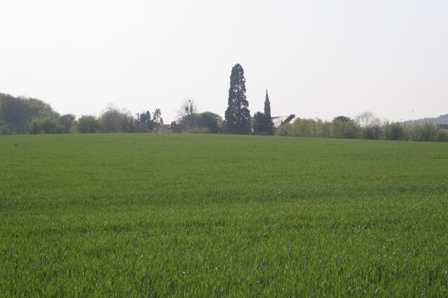 Knowl Hill. Looking west across farmland towards Knowl Hill church from the minor road in the east of the square.