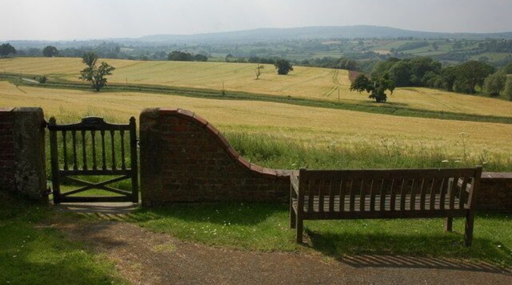 View to the west from Bayton churchyard Bayton church is situated on high ground, to the west is a good view to Titterstone Clee Hill, which can be seen here on the horizon.