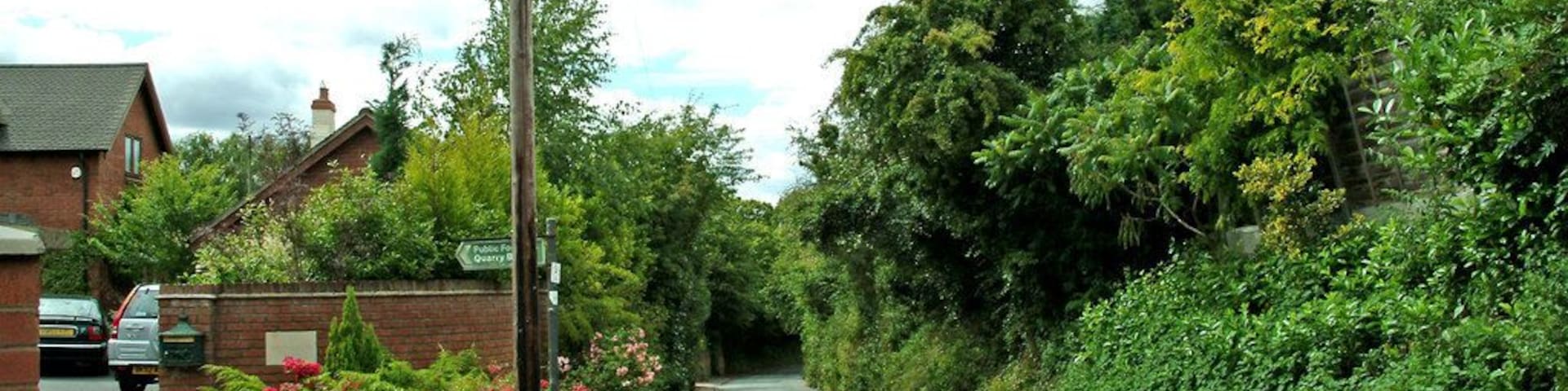 Inn Lane, Hartlebury This view is of a section of the long road known as Inn Lane in the village of Hartlebury. On the left there is the start of a public footpath which leads to the road known as Quarry Bank.