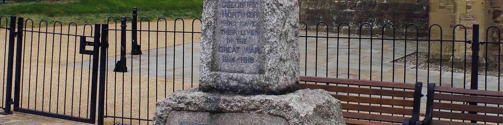 Photograph of the war memorial in the churchyard of St Mary's Church, Cleobury Mortimer, Shropshire, England