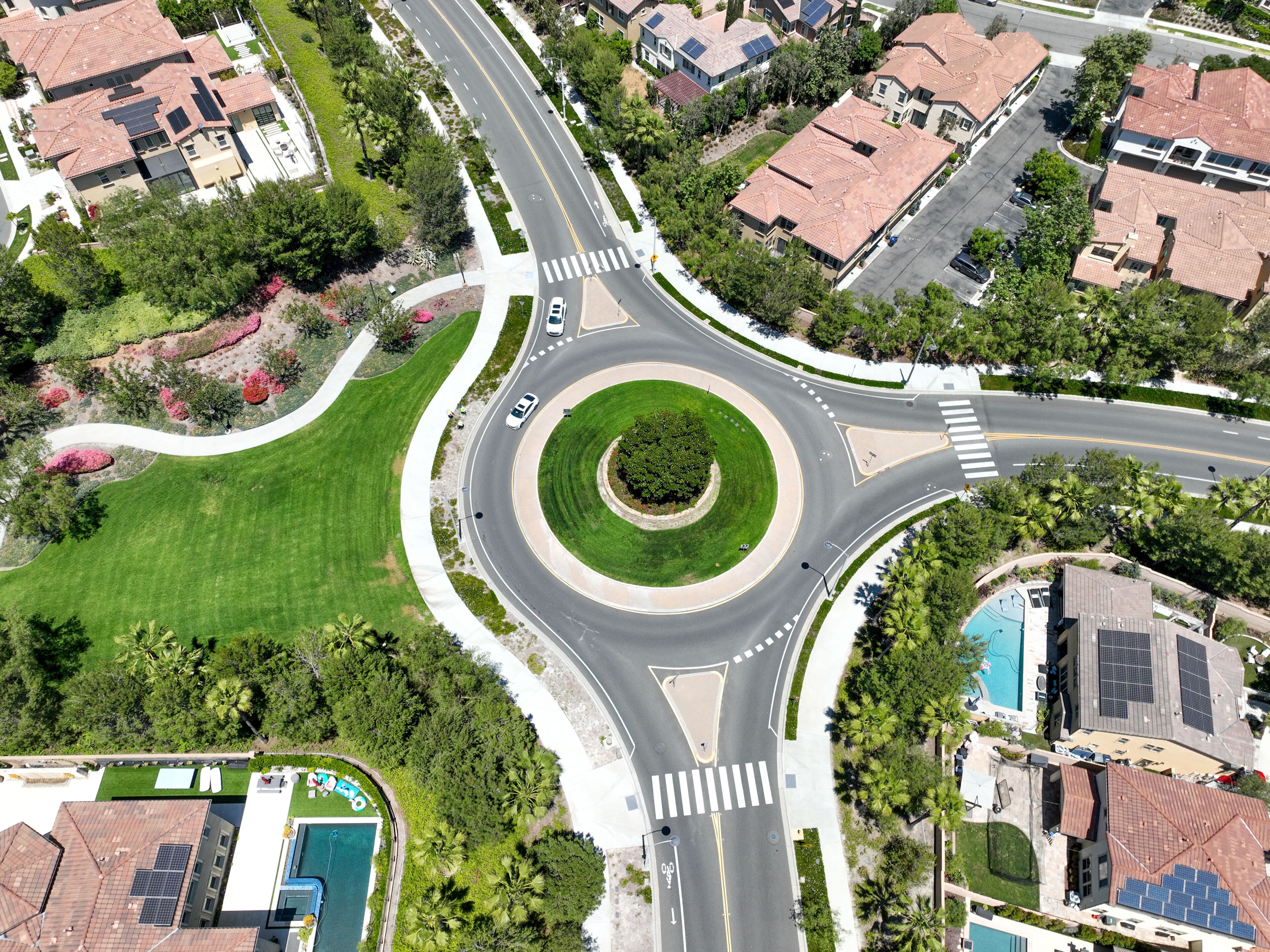 Aerial view of middle class community identical condominium houses, Lake Forest, South California, USA.
