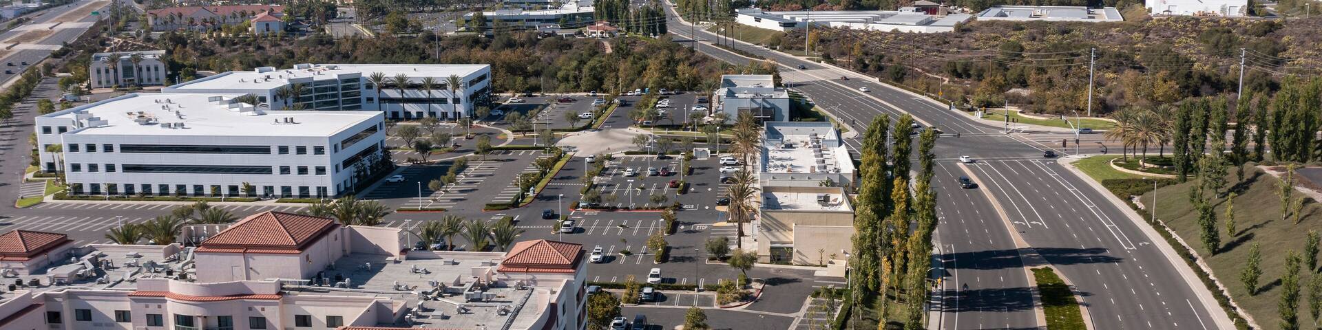 Aerial view of the downtown area of Foothill Ranch in Lake Forest, California, USA.