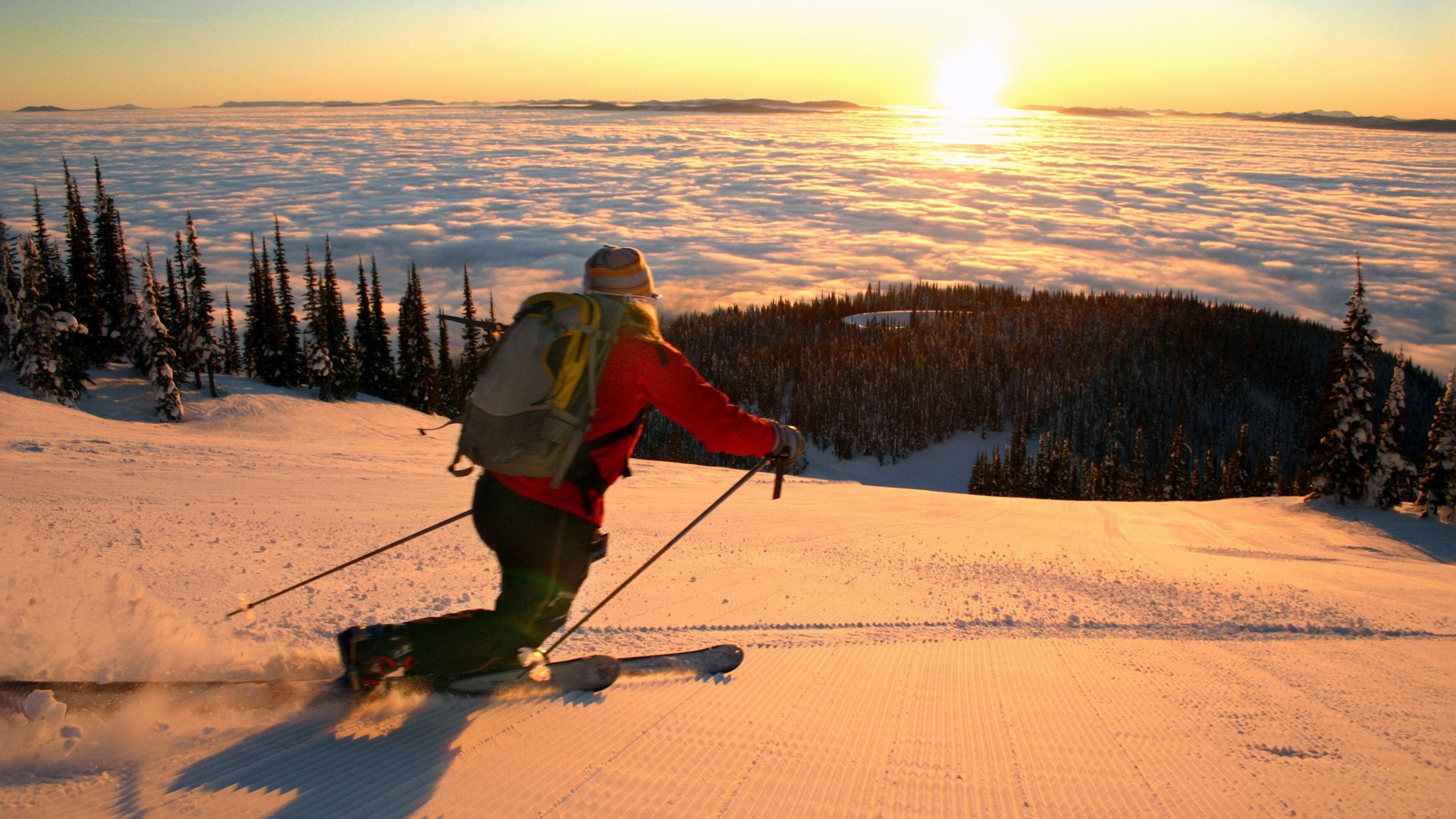 Montana which includes snow skiing, a sunset and snow