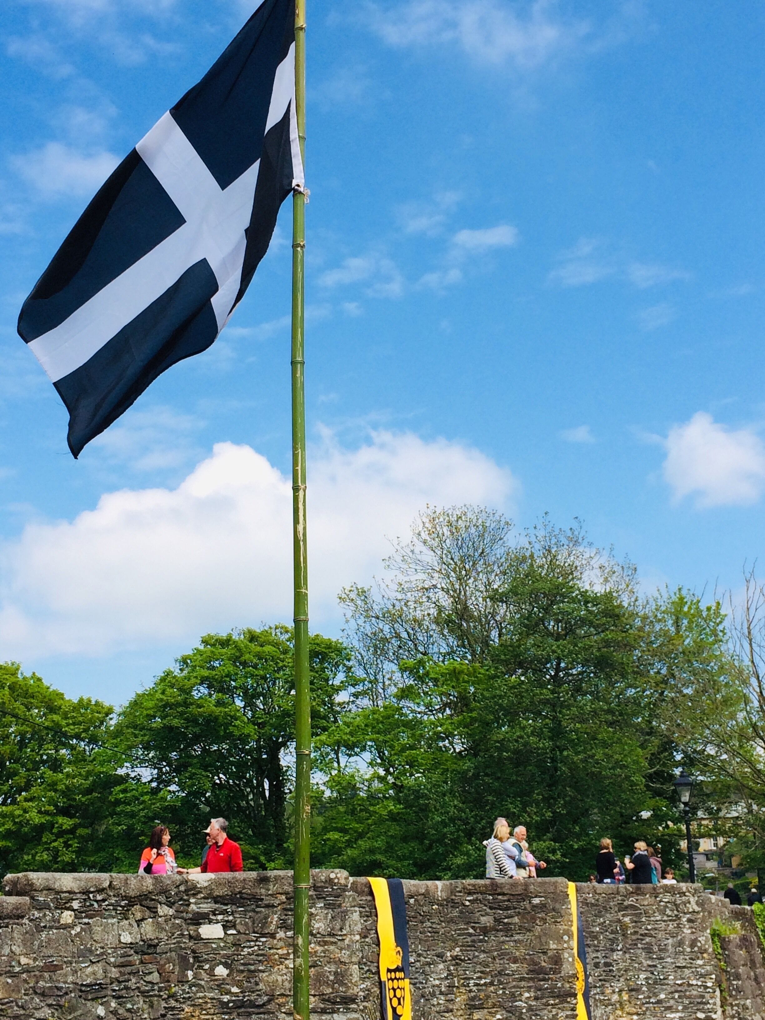 The Cornish flag proudly flying high above the river Fowey