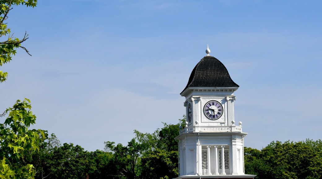 Clock Tower With Purple Clock Face