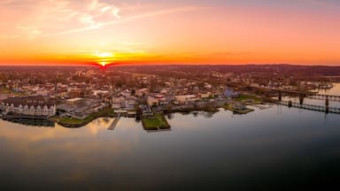 Aerial sunset panorama of Havre De Grace Harford County, Maryland, United States, situated at the mouth of the Susquehanna River and the head of Chesapeake Bay one of the best American small towns