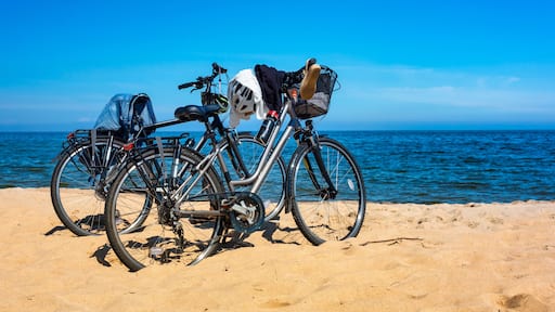 Bicycles on an empty beach of the Baltic Sea in a summer day