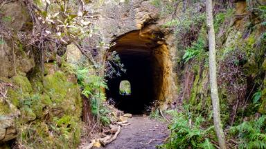 View into disused tramway tunnel on Box Vale walking track Mittagong NSW Australia