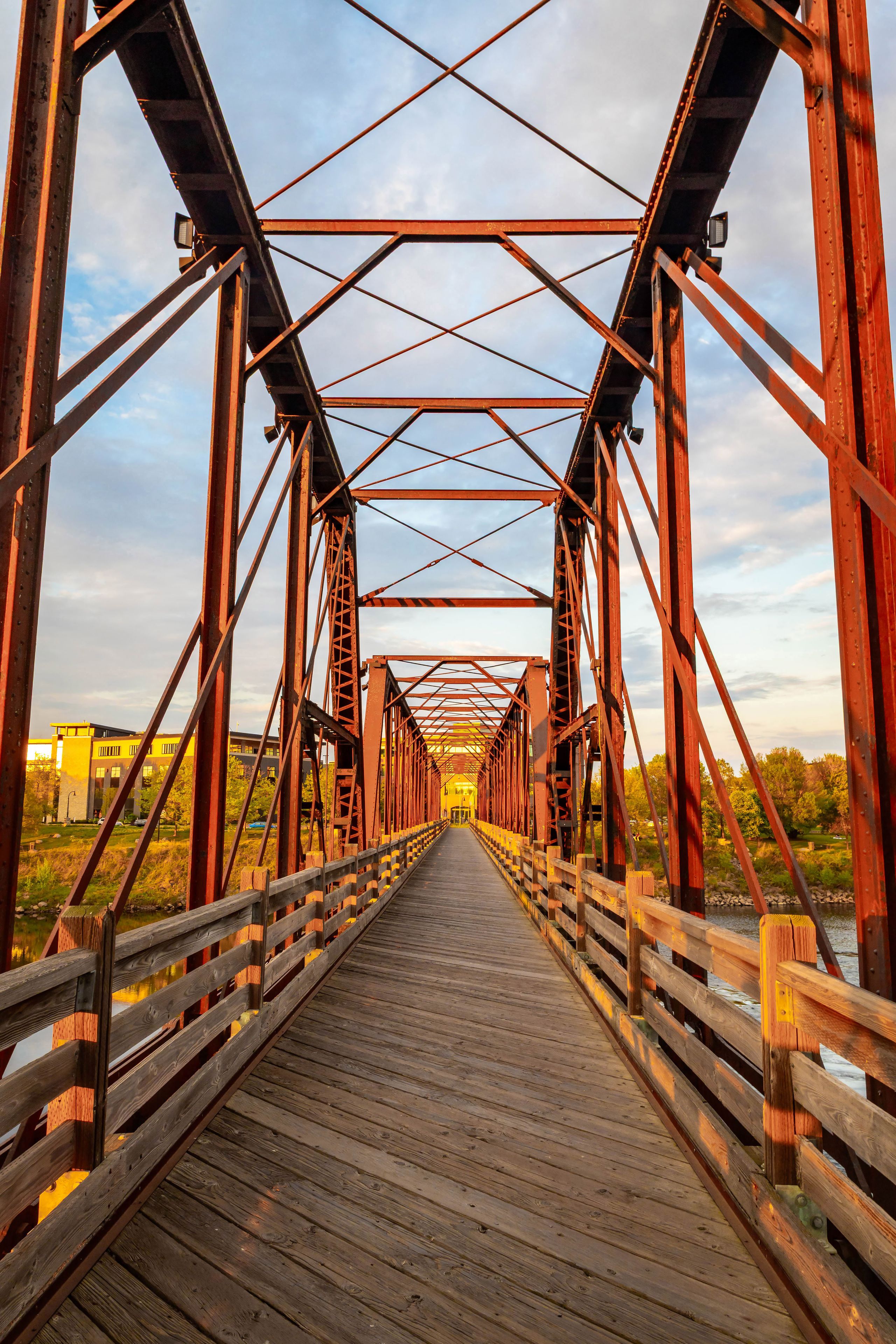 River Lights Bridge over Chippewa River at Sunset in Eau Claire