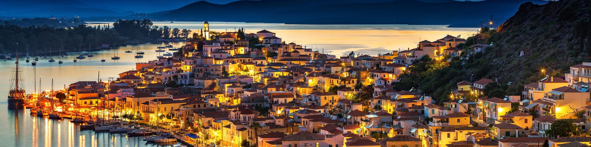 Greek town Poros at night, Greece