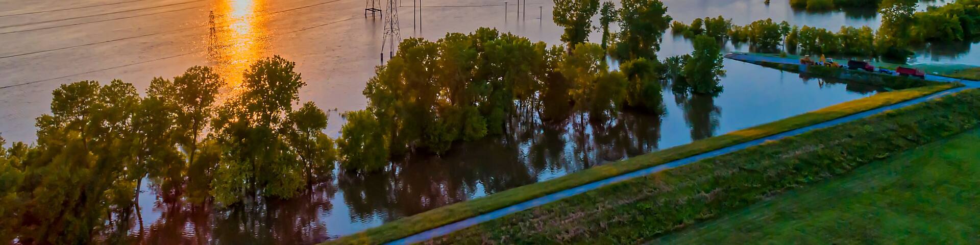 Mississippi River Flooding At Sunset