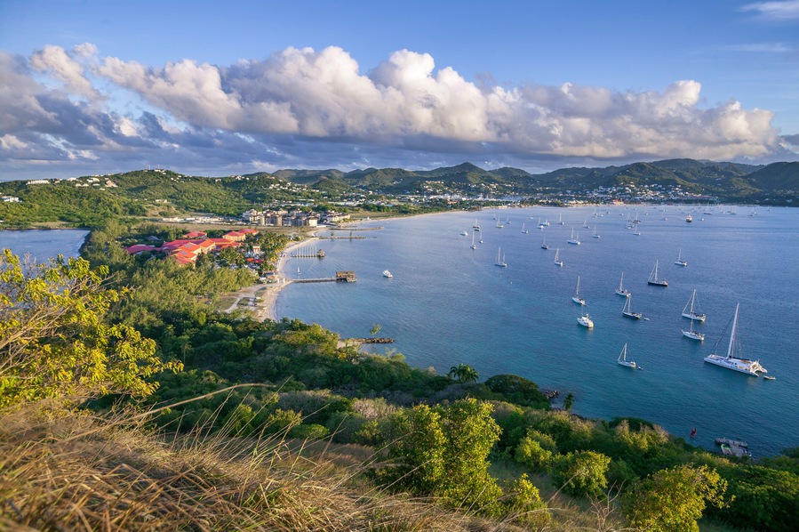 Yachts anchoring in famous Rodney Bay, Saint Lucia, West indies