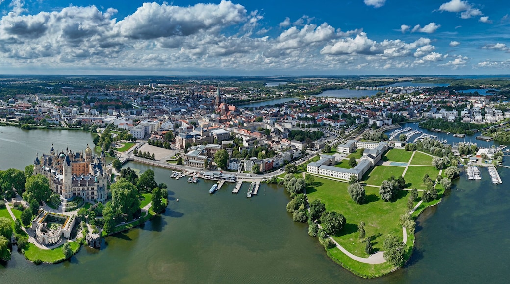 Panoramic view of city Schwerin with Castle (Germany)