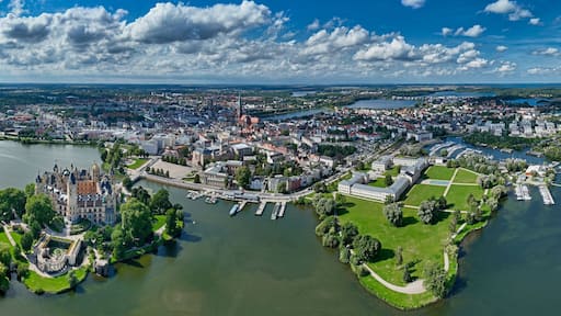 Panoramic view of city Schwerin with Castle (Germany)