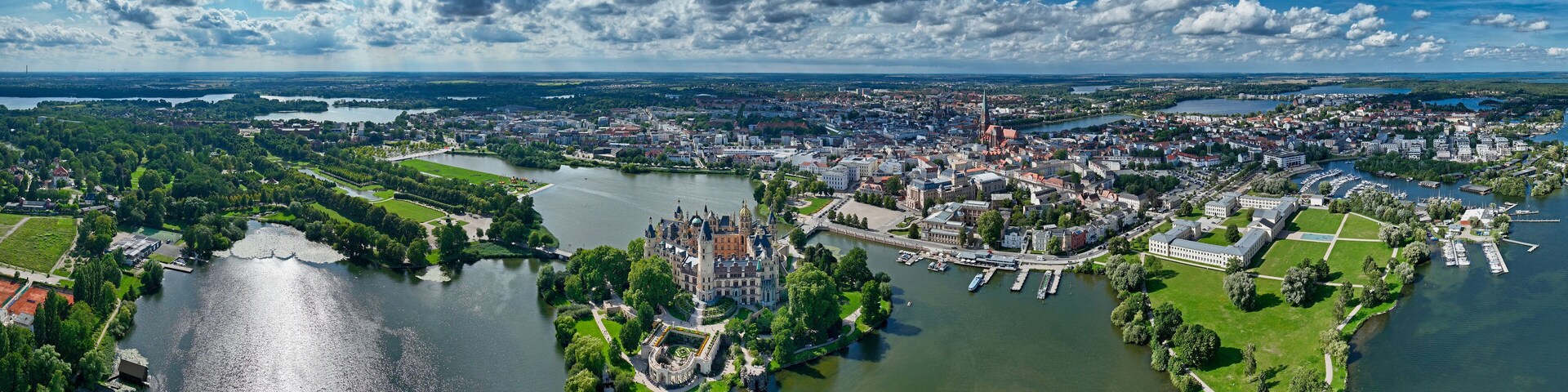 Panoramic view of city Schwerin with Castle (Germany)