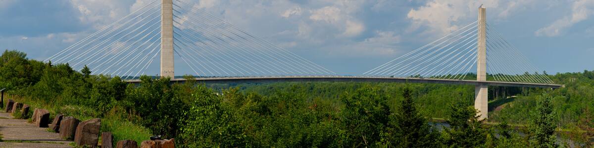 Narrows Too Bridge in Trenton Maine cloudy sunny day