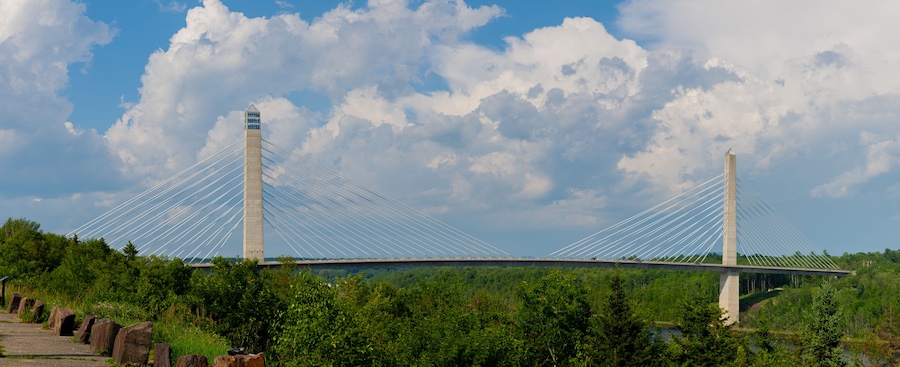 Narrows Too Bridge in Trenton Maine cloudy sunny day