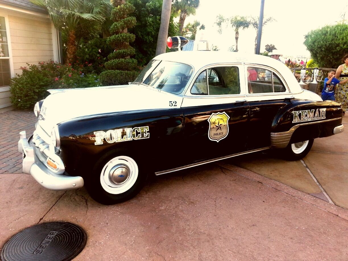 Old school cop car on display at the kemah boardwalk. 