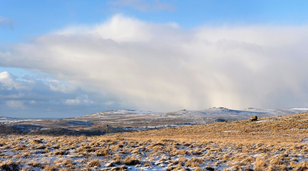 Cloud over the range of tors along the western edge of Dartmoor. From left to right the tors clearly visible are: Brent Tor, Cox Tor, Middle Staple Tor, Great Staple Tor and Roos Tor.