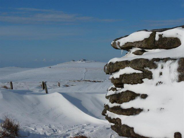 North Hessary Tor This is looking northish towards Great Mis Tor in the background, during the snows in Feb this year (2009) which blocked us in for a few days.