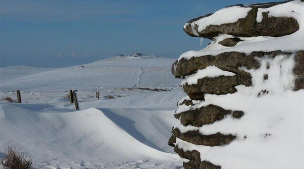 North Hessary Tor This is looking northish towards Great Mis Tor in the background, during the snows in Feb this year (2009) which blocked us in for a few days.