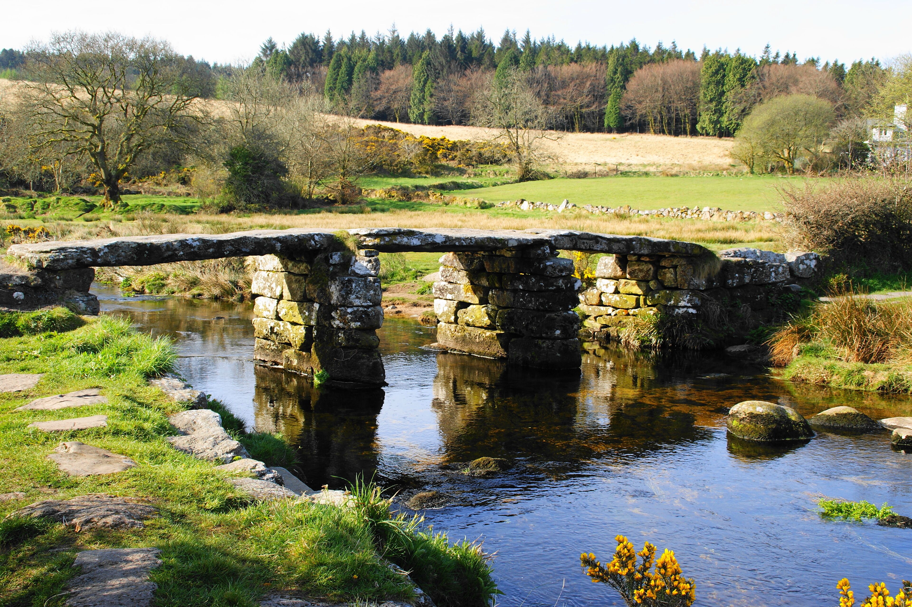 The Clapper bridge at Postbridge on northern Dartmoor.