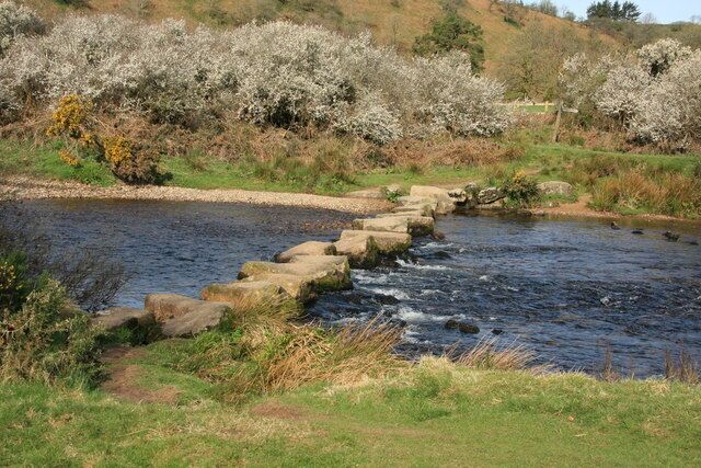 Week Ford Stepping stones across the West Dart, on the bridleway from Combestone Tor to Huccaby Farm.