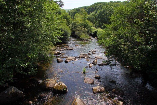 East Dart River at Dartmeet The East Dart meets the West Dart just beyond the trees in the river at Dartmeet