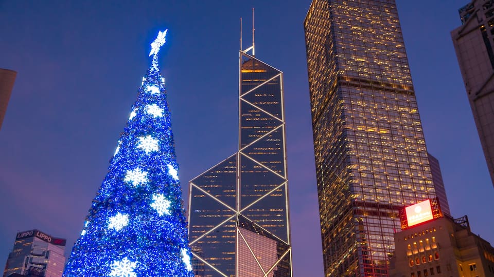 Hong Kong SAR showing a skyscraper, night scenes and a city