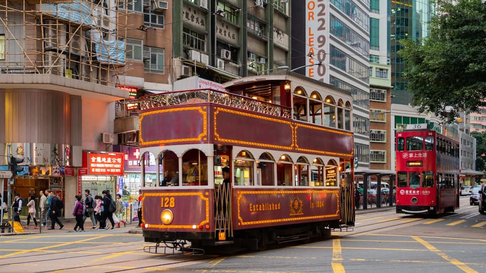 Wan Chai featuring a city, street scenes and railway items