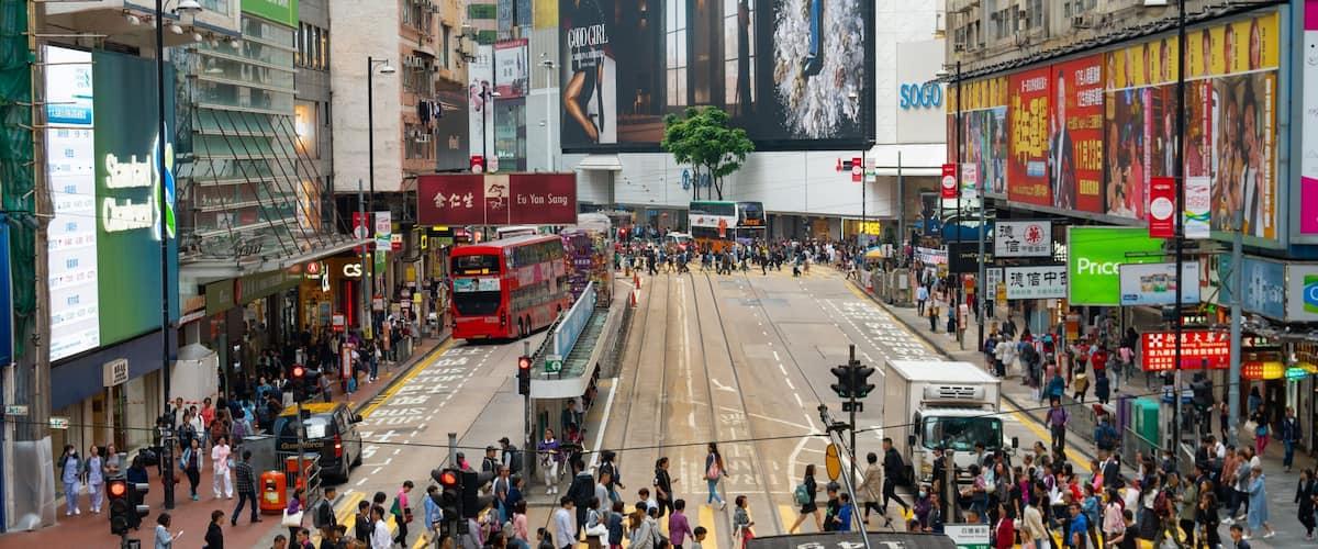 Causeway Bay which includes a city and street scenes