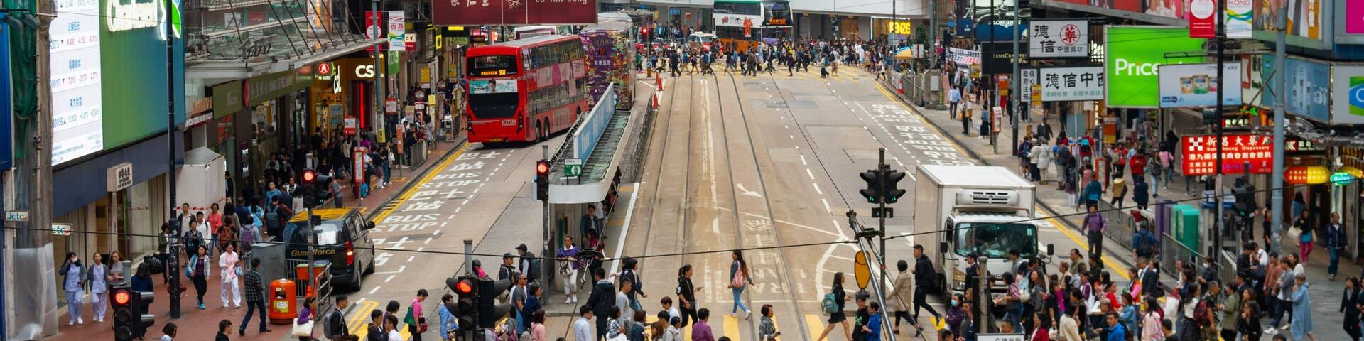 Causeway Bay which includes a city and street scenes
