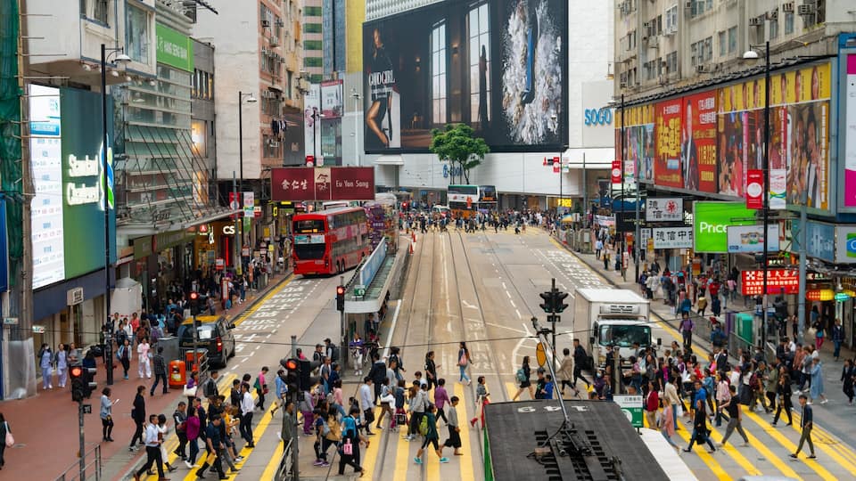 Causeway Bay which includes a city and street scenes