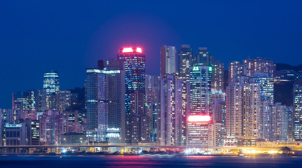 Skyline of apartment buildings at North Point District in the Eastern part of the island, Victoria Harbor, Hong Kong Island, Hong Kong, China, Asia
