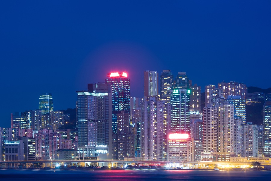 Skyline of apartment buildings at North Point District in the Eastern part of the island, Victoria Harbor, Hong Kong Island, Hong Kong, China, Asia